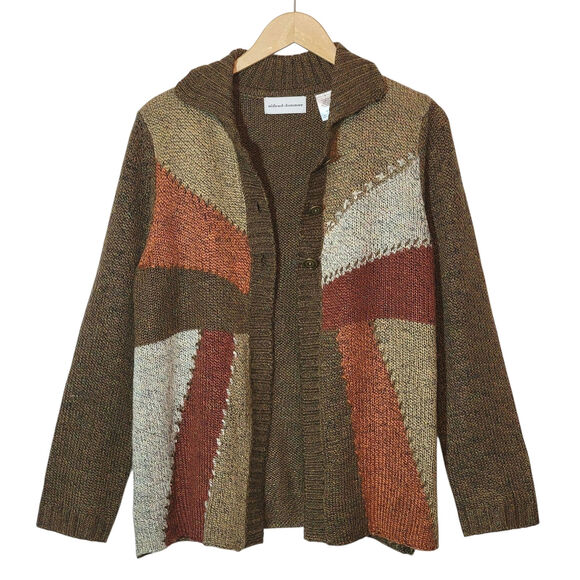 Alfred Dunner Brown Orange Colorblock Cardigan Sweater Soft Cozy Fall Style L - Picture 6 of 11